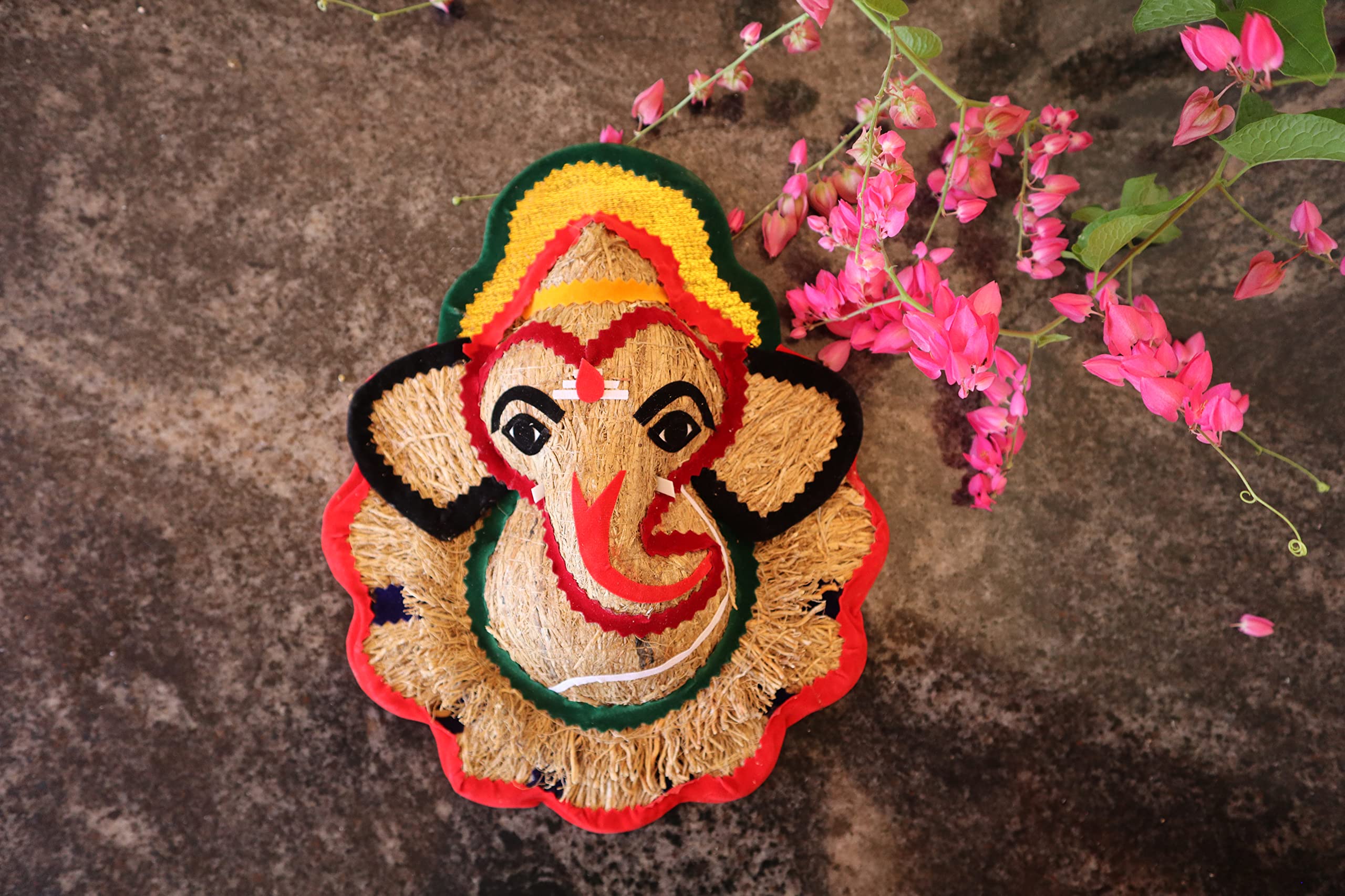 Usira Vetiver Small Flower Lord Ganesha Ji Statue, Ganpati Wall Hanging From Lavancha Root Sculpture Lord Ganesh Idol Lucky Feng